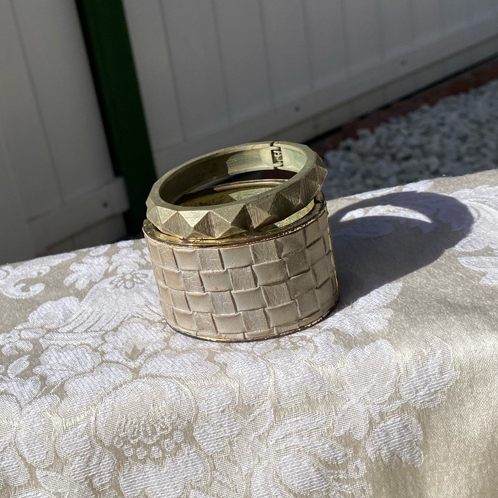Grey silver leather cuff bracelets set of 2